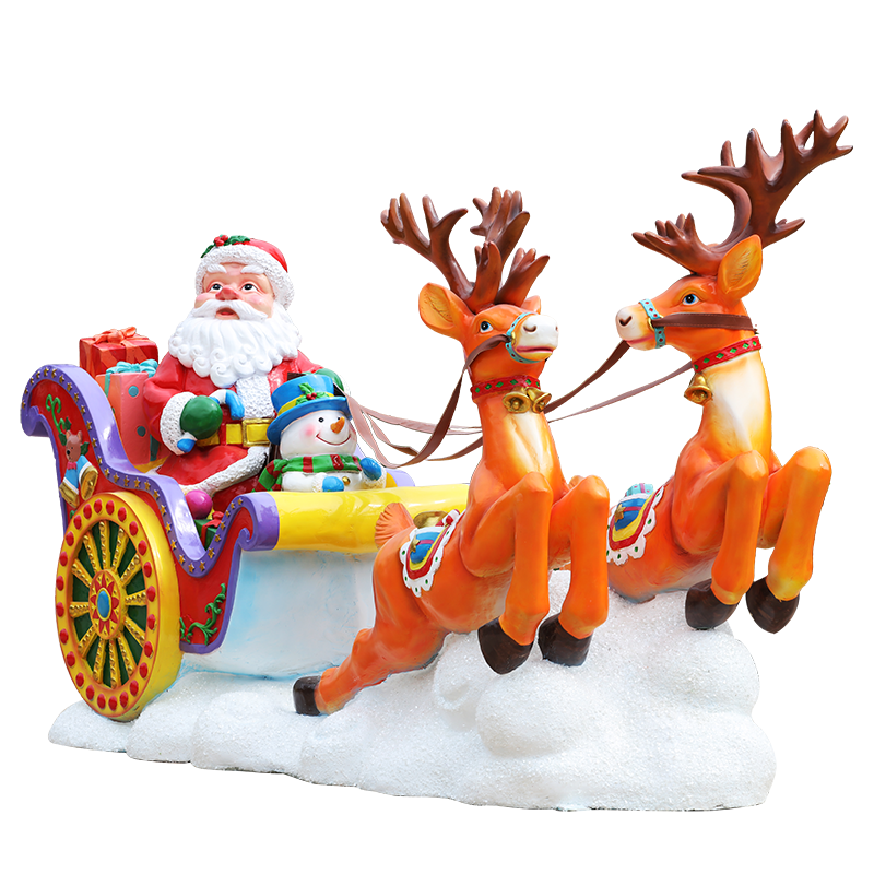 Custom Made Fiberglass Sculpture Resin Crafts Life Size Christmas Santa Sleigh Deer Statue For Sale