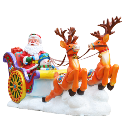 Custom Made Fiberglass Sculpture Resin Crafts Life Size Christmas Santa Sleigh Deer Statue For Sale