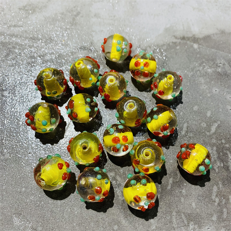 Perfect Quality Coloured Hand-Painted Flower Glass Beads Cheap Price Cream Bead Accessories