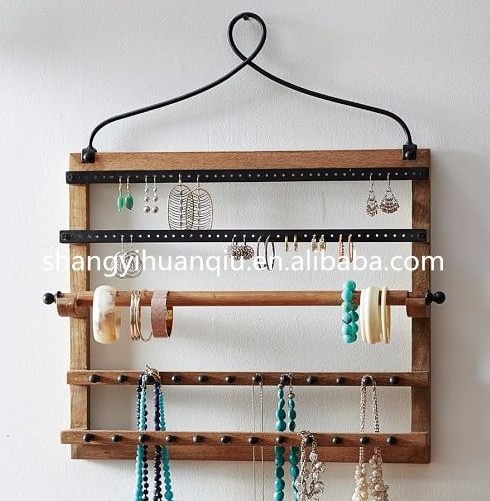 wooden wall mounted earring necklace jewellery display holder organizer jewellery hanger