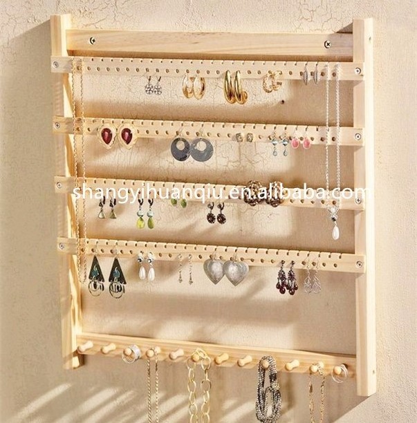 wooden wall mounted earring necklace jewellery display holder organizer jewellery hanger