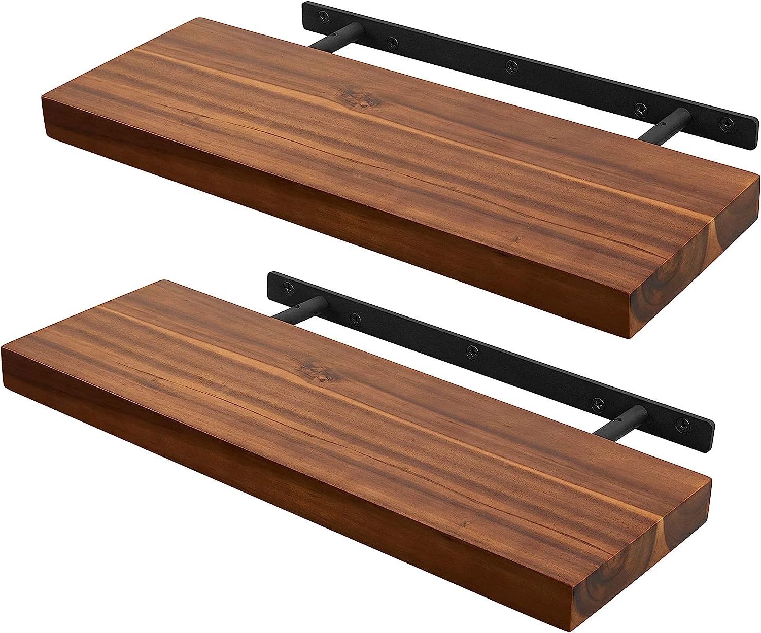 Wall Mounted Acacia Wood Floating Shelves