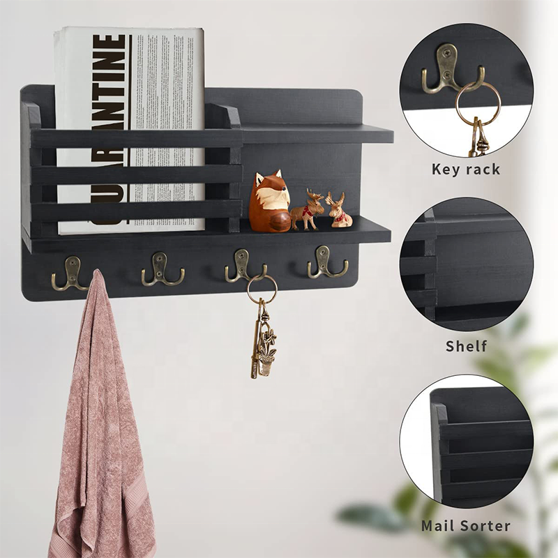 Wood custom Key Holder for Wall with Mail Organizer Entry Home Decor for Living Room or Bedroom wall mount storage rack