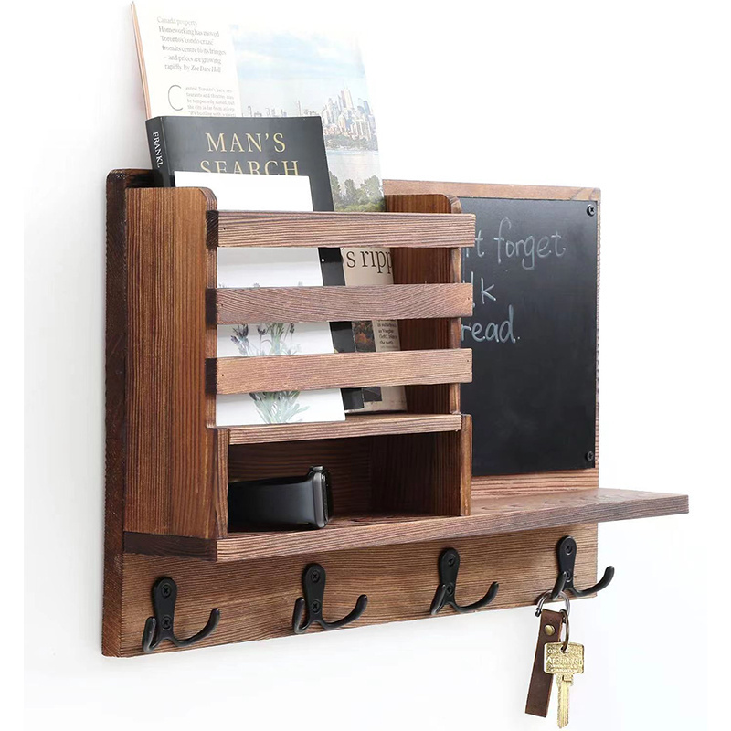 Farmhouse Decor Wall Mail Organizer with Key Hooks and Chalkboard Custom Wooden Key And Mail Holder