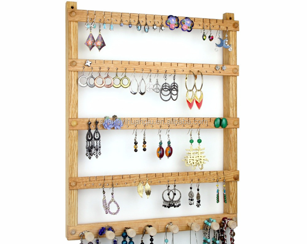 wooden wall mounted earring necklace jewellery display holder organizer jewellery hanger