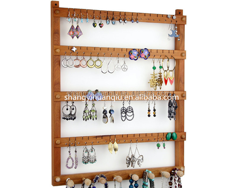 wooden wall mounted earring necklace jewellery display holder organizer jewellery hanger