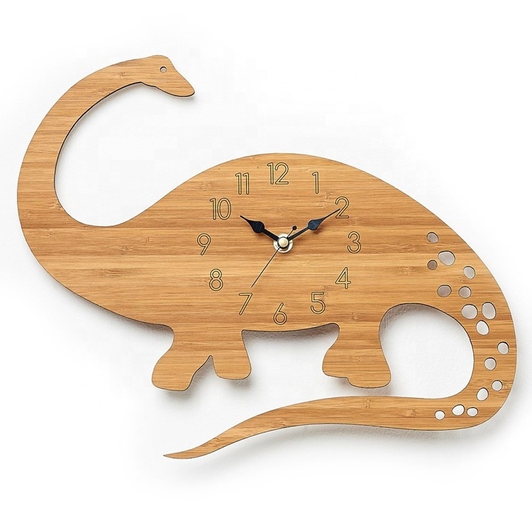 OEM Factory Home Decor Custom Wooden Wall Clock Bamboo Dinosaur Clocks 12 Inch Wooden Decorative Clock