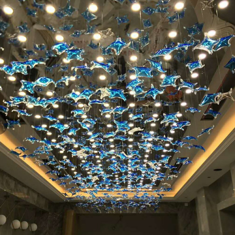 Star Shape Decorative Custom Project Glass Villa Stairwell Long Led  Modern Crystal Chandelier Lighting