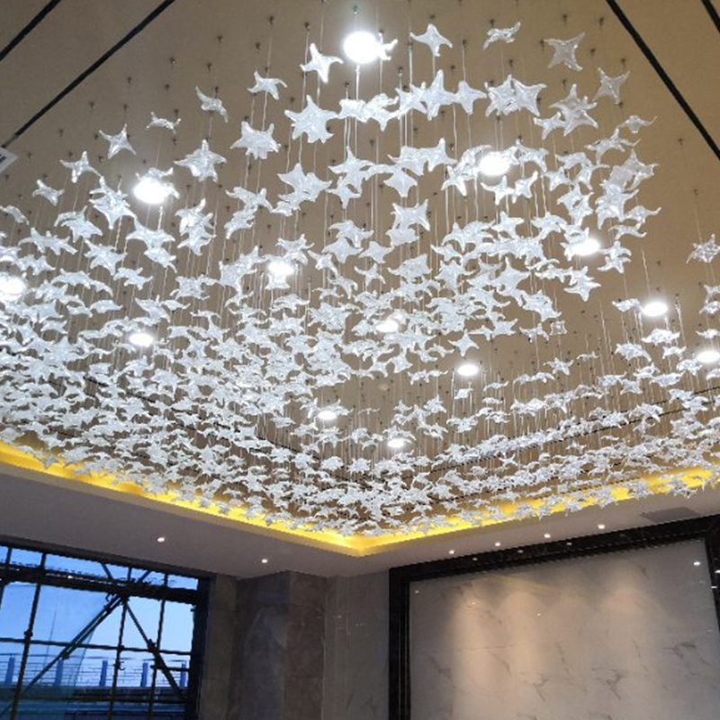 Star Shape Decorative Custom Project Glass Villa Stairwell Long Led  Modern Crystal Chandelier Lighting