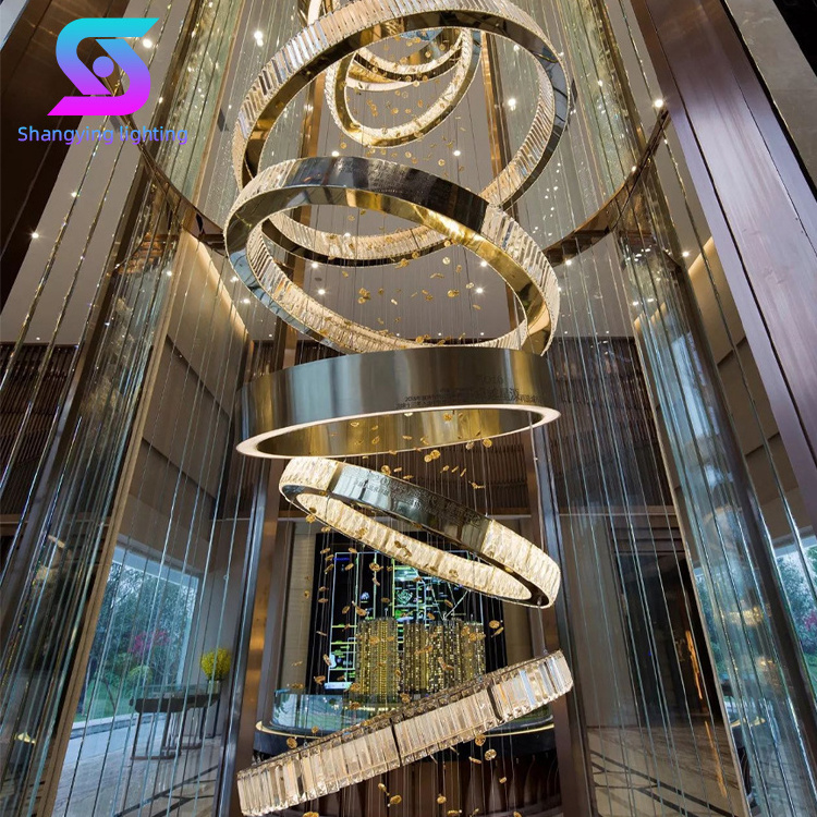 Luxury Style Indoor Decoration Hotel Lobby Staircase Villa LED Modern Ring Crystal Chandelier