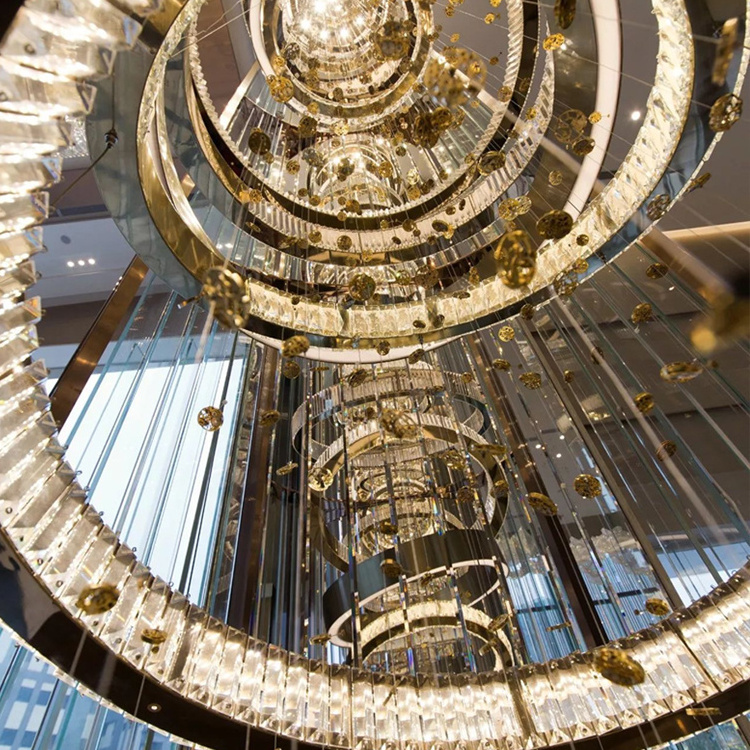 Luxury Style Indoor Decoration Hotel Lobby Staircase Villa LED Modern Ring Crystal Chandelier