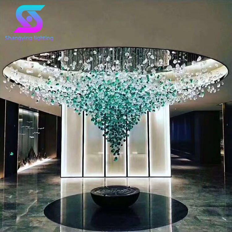 Engineering Customized Lamp Glass Luxury LED Decoration Show Room Big Hotel Lobby Crystal Custom Modern Glass Chandelier Light