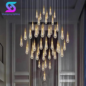 Modern Custom Raindrop Long Large Decoration Crystal Glass Luxury Wedding Stairway LED Chandelier Light