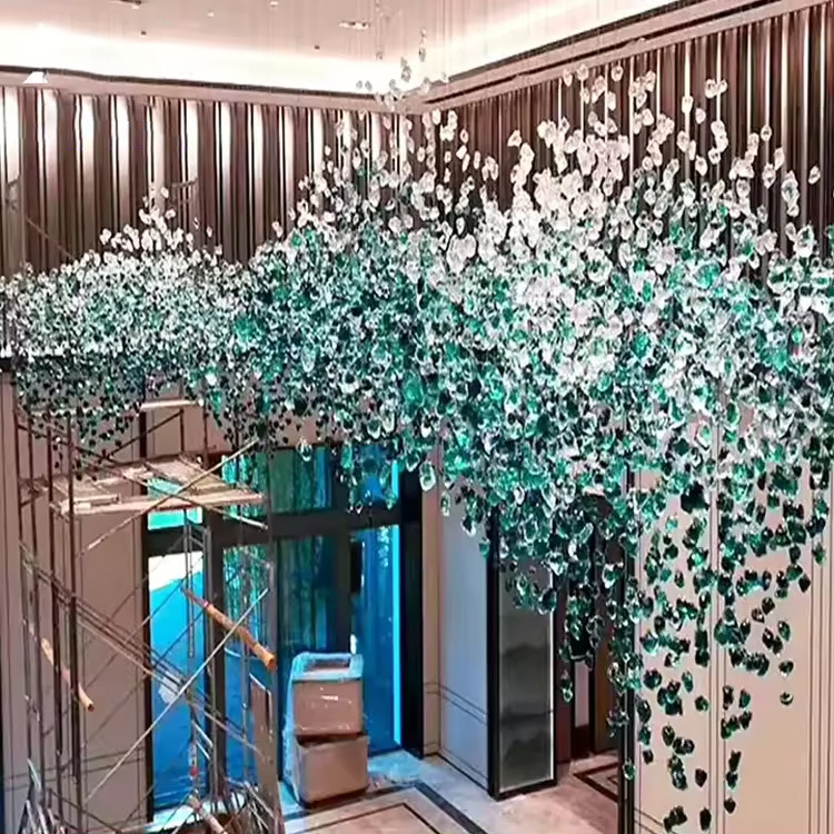 Engineering Customized Lamp Glass Luxury LED Decoration Show Room Big Hotel Lobby Crystal Custom Modern Glass Chandelier Light