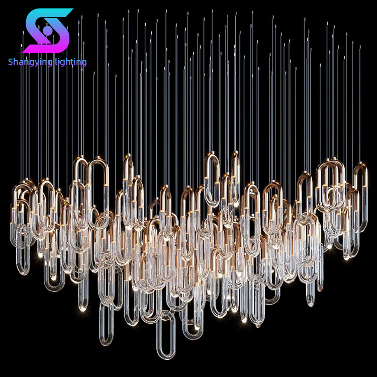 New Design Indoor Decoration Hotel Lobby Custom Project Led Modern Chandelier Glass Lampshade 80 Large Glass Pendant Light 100