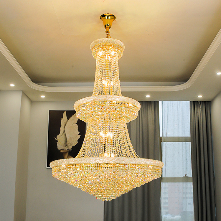 Modern Style Indoor Decoration Large Hotel Staircase Gold Crystal Luxury Chandelier