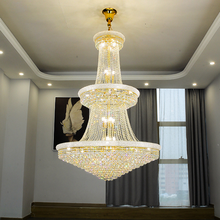 Modern Style Indoor Decoration Large Hotel Staircase Gold Crystal Luxury Chandelier