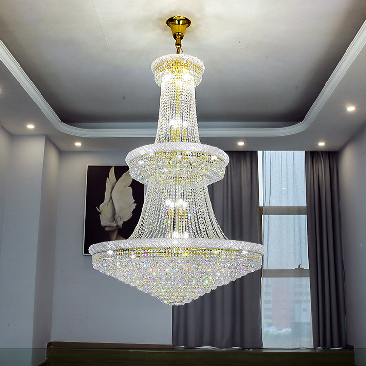 Modern Style Indoor Decoration Large Hotel Staircase Gold Crystal Luxury Chandelier