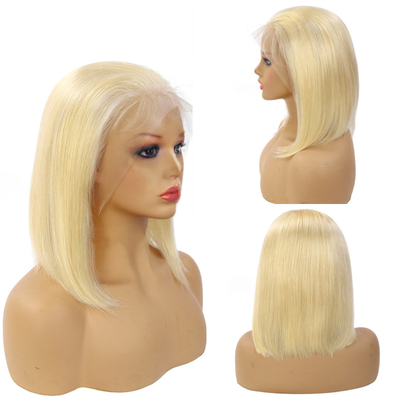 Blonde Bob 100% Human Hair Wigs, Blonde Bob Indian Lace Frontal Wig,Afro Unprocessed  Cuticle  Virgin Human Hair Bob wig