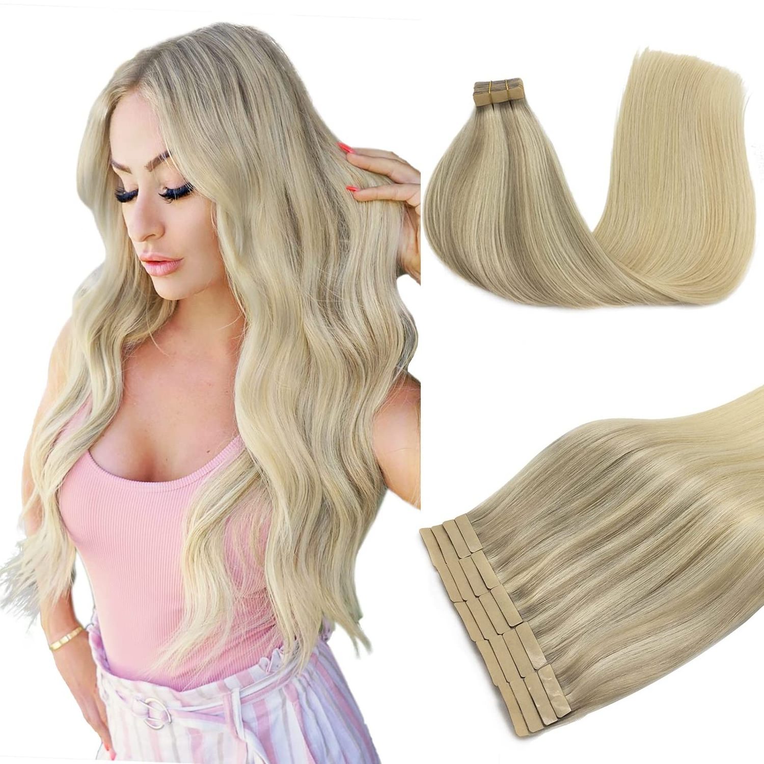 Tangling Free Balayage Tape In Real Human Hair Extensions 100% Human Double Drawn Tape Hair Extention For Salons