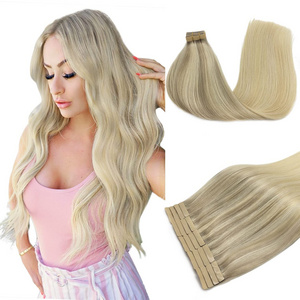 Tangling Free Balayage Tape In Real Human Hair Extensions 100% Human Double Drawn Tape Hair Extention For Salons