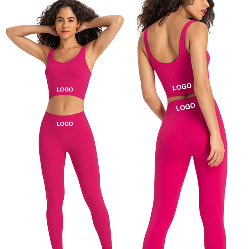 S2054+D19108 Wholesale Yoga Sets Light Nuls Lulu Super Soft U Back Sports Bra High Waist Leggings Gym Fitness Set