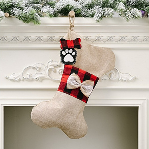 Fireplace Hanging Gifts Large Size Animal Dog Jute Pet Dog Bone Christmas Stocking