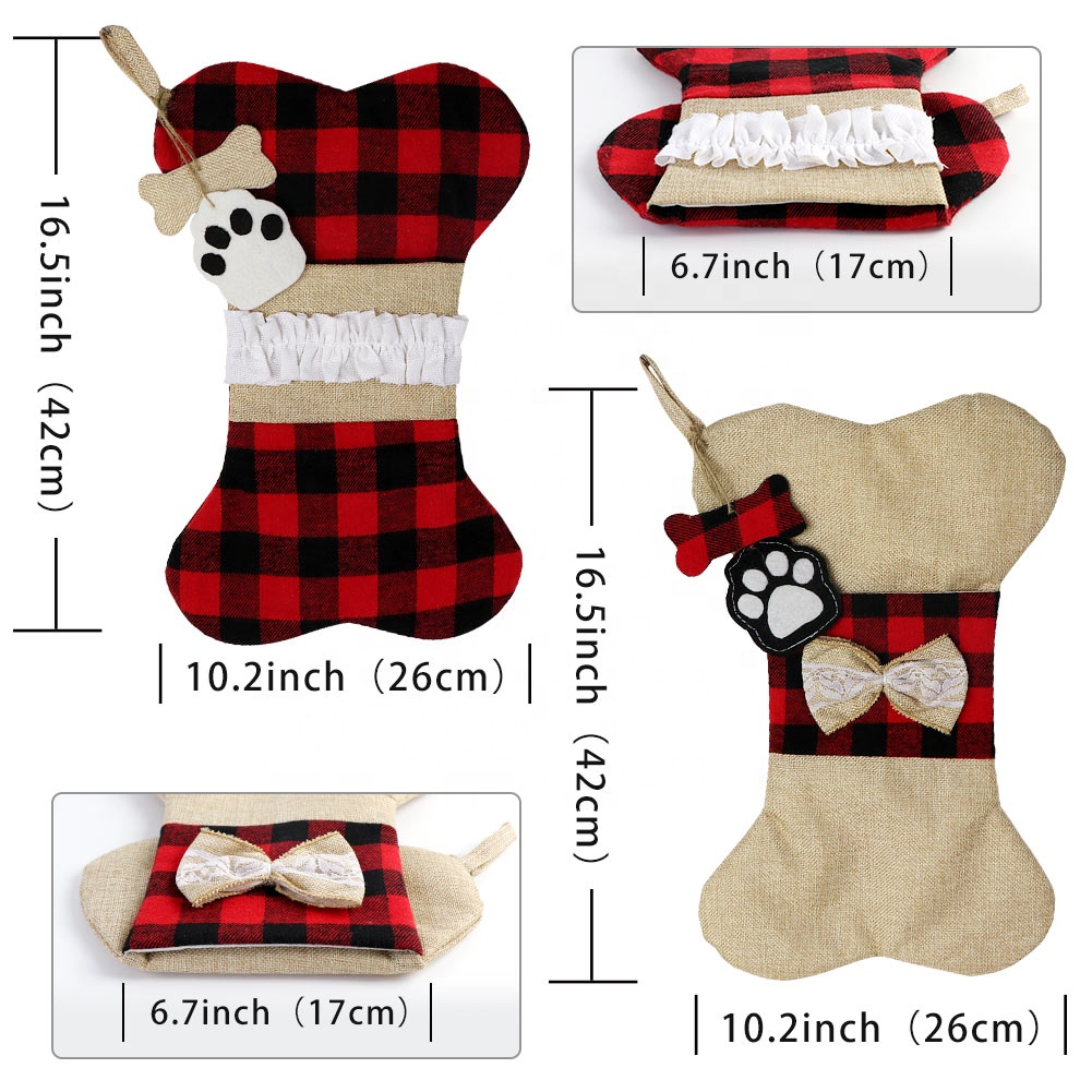 Fireplace Hanging Gifts Large Size Animal Dog Jute Pet Dog Bone Christmas Stocking