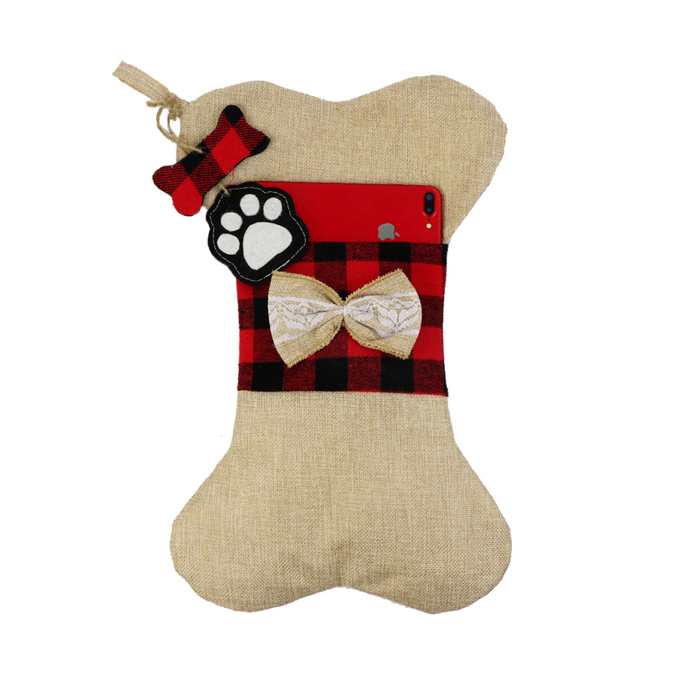 Fireplace Hanging Gifts Large Size Animal Dog Jute Pet Dog Bone Christmas Stocking