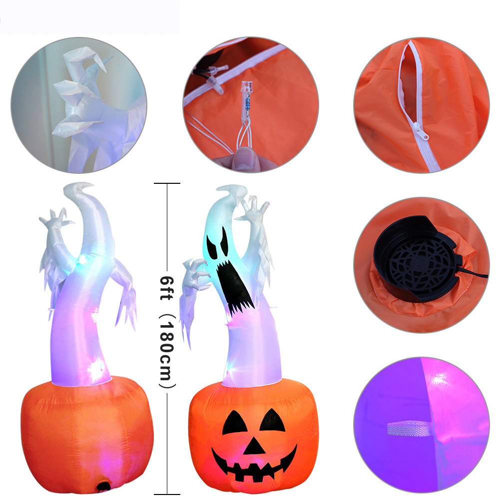 180CM/6FT Outdoor Halloween Yard Decoration Waterproof Inflatables with LED Halloween Inflatables Ghost