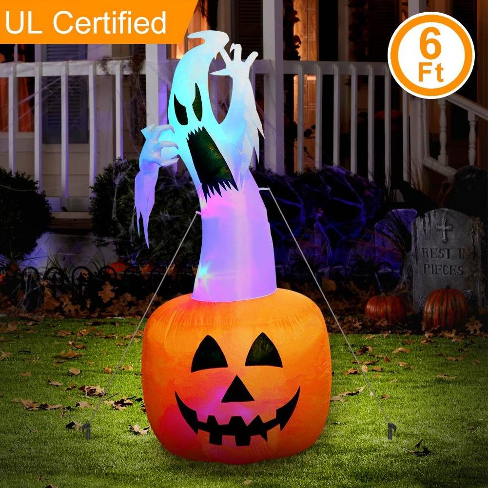 180CM/6FT Outdoor Halloween Yard Decoration Waterproof Inflatables with LED Halloween Inflatables Ghost