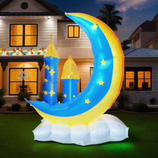 Customized Ramadan Decoration Muslim Holiday Crescent Moon Mosque Eid al-Fitr Yard Inflatable Ramadan Decoration