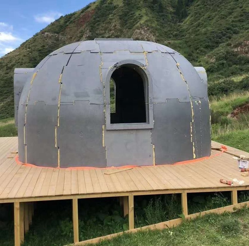 Low price ready made graphene eps foam modular tiny 28 square meters round dome tiny house for futuristic summer homes