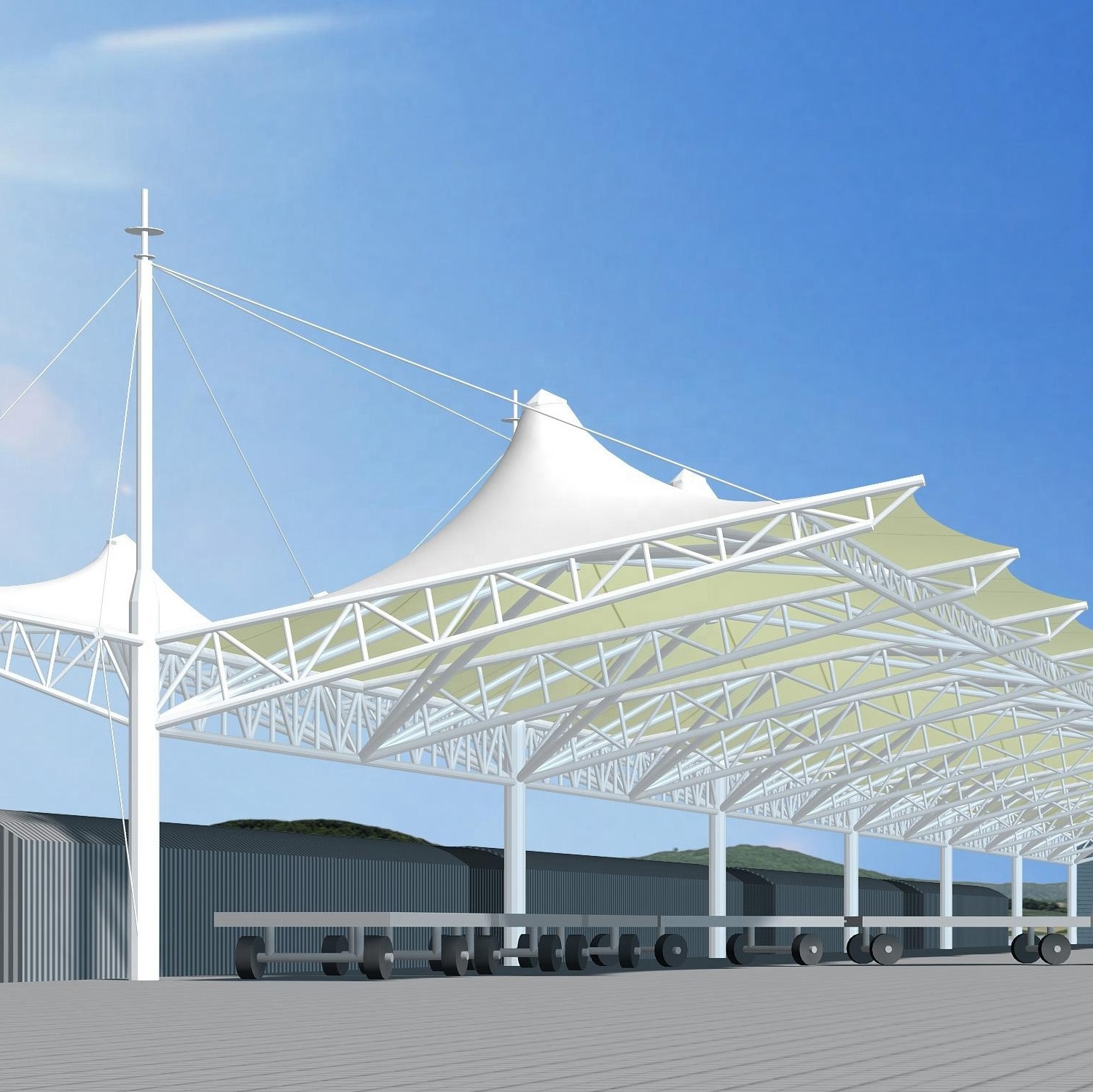 China Best Sell Steel PVC PVDF PVF PTFE ETFE Tensile Membrane Structure for Car Shade Parking Canopy