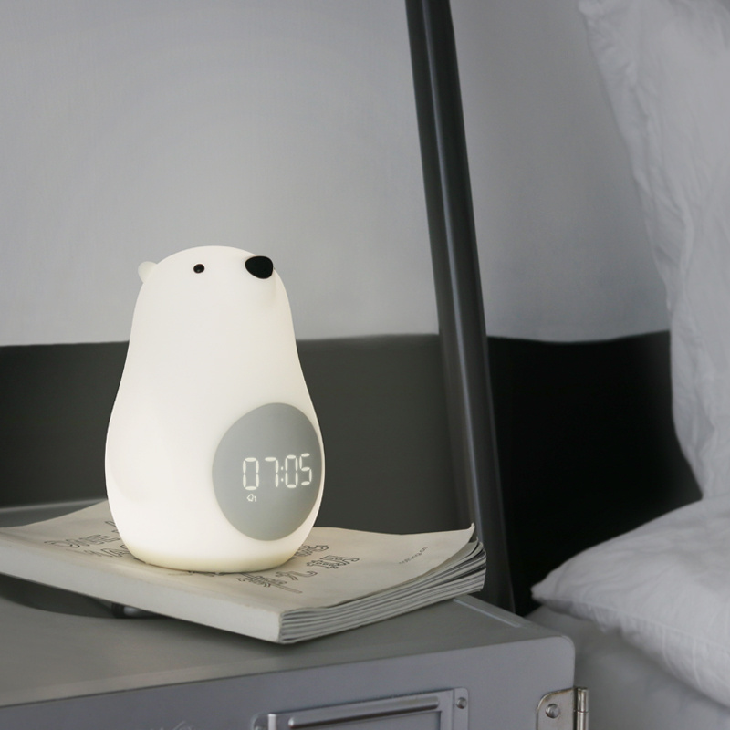 Cute Wake up bear bedroom atmosphere cartoon  led  Silicone voice control led clock bedside alarm clock charging night light