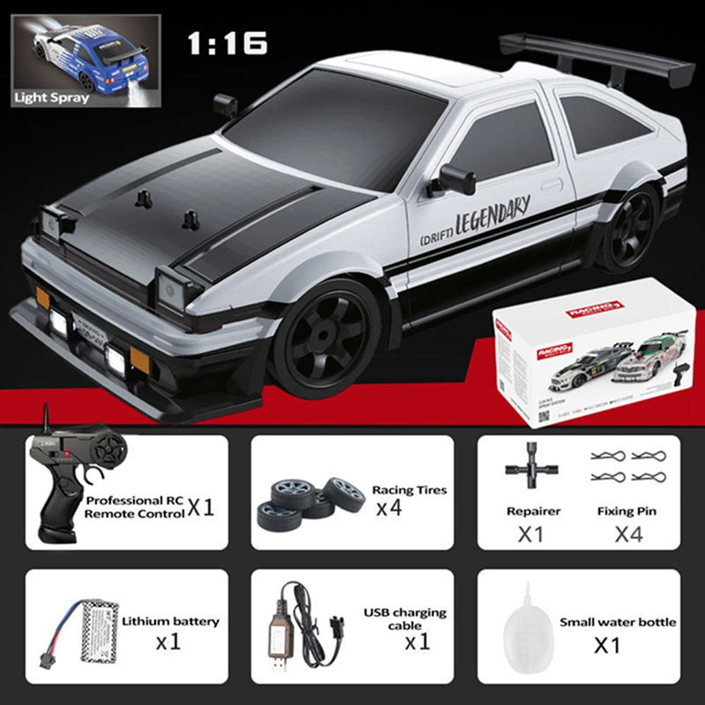 Hot Sale RC Car AE86 4WD Drift Remote Control Racing Car with Spray Kids Radio Control Toy Boys Gift 1/16 Scale 2.4G Electric