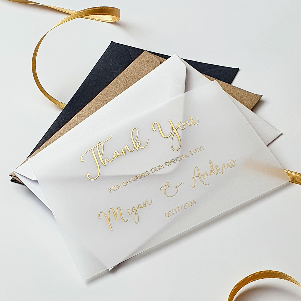 Luxury Custom Thank You Cards Personalized PVC Transparent Sulfate Butter Paper Printing Business Thank You Card For Invitation