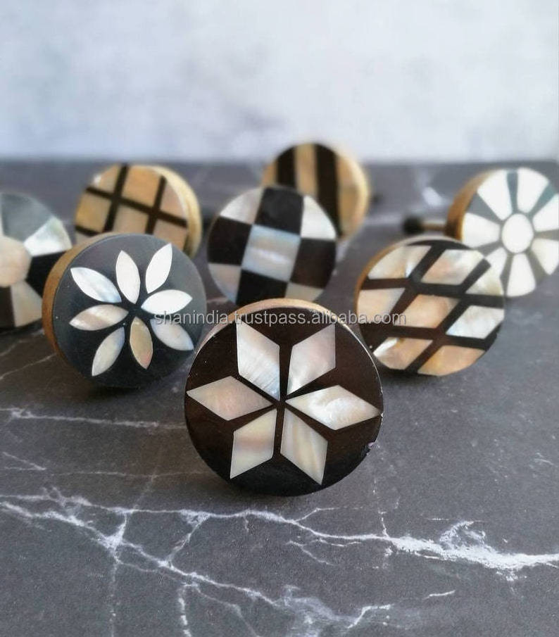 Vintage wood cabinet knobs with shell inlay wooden door knobs and pulls/cabinet knobs/ wooden kitchen knobs