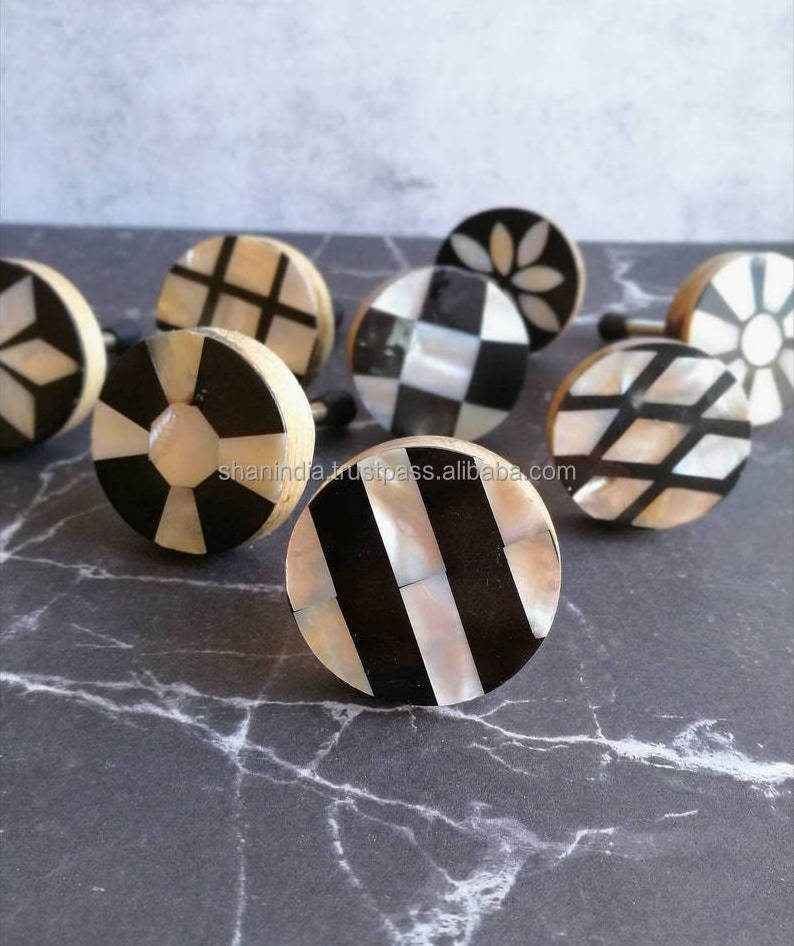 Vintage wood cabinet knobs with shell inlay wooden door knobs and pulls/cabinet knobs/ wooden kitchen knobs