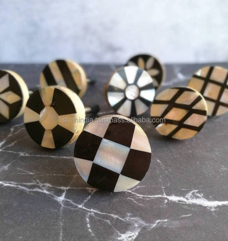 Vintage wood cabinet knobs with shell inlay wooden door knobs and pulls/cabinet knobs/ wooden kitchen knobs