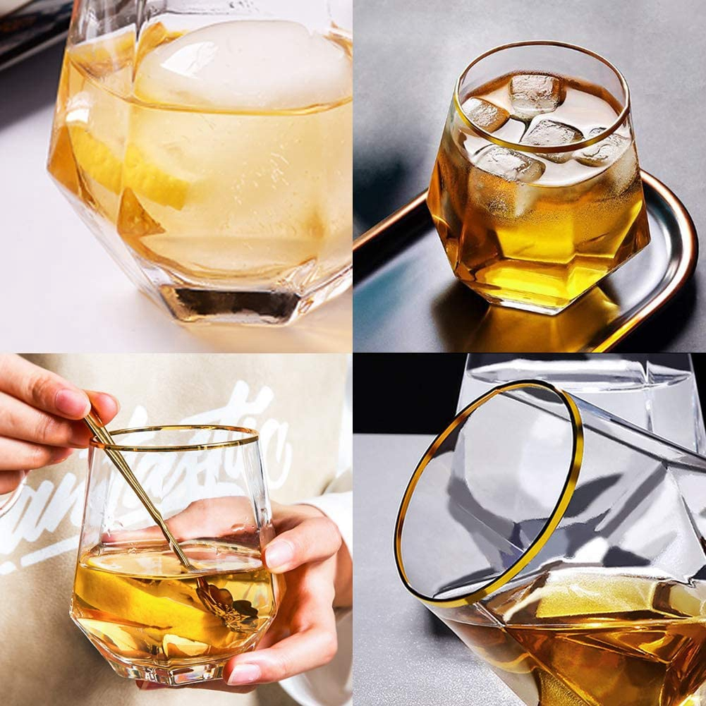 30 Pack Diamond Shaped Plastic Stemless Wine Glasses Disposable 12 Oz Gold Rim Plastic Wine Whiskey Cups Shatterproof Recyclable