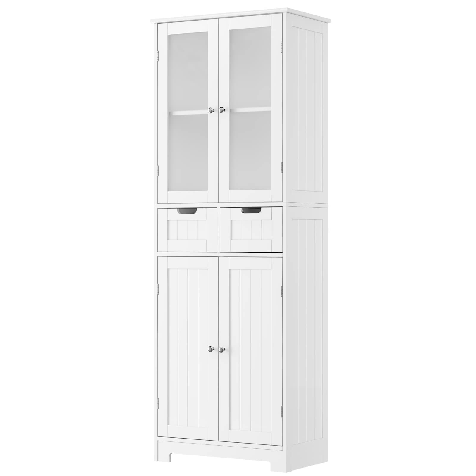 Storage Cabinet Freestanding Pantry Cabinet with Glass Door and Shelves Linen Bathroom Cabinet