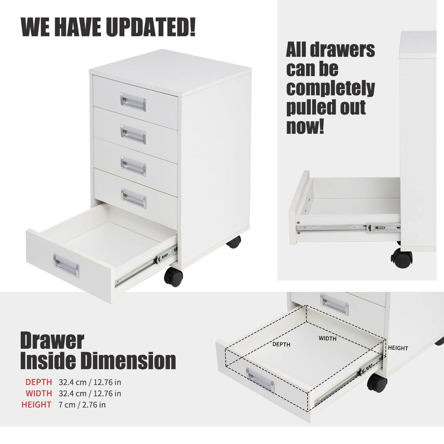 5 Drawer Mobile Cabinet Fully Assembled Except Casters Built-in Handle