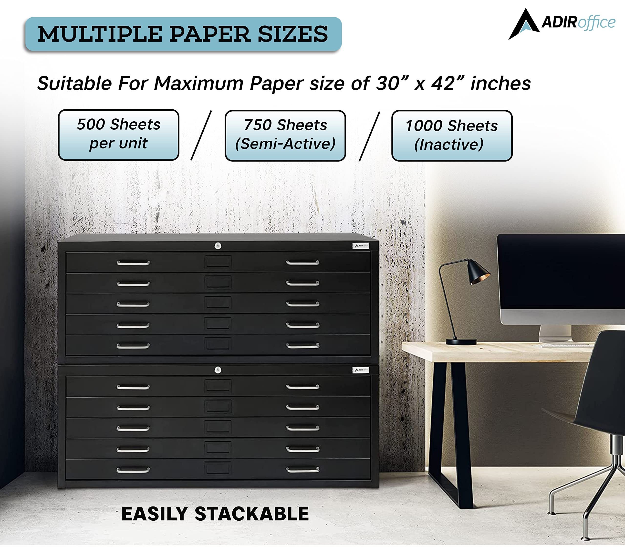 Steel Flat File Cabinet for Deep Files 5 Drawers