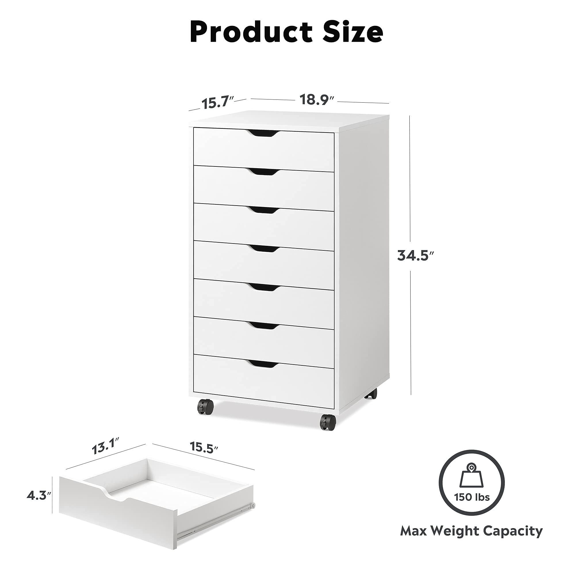 Drawers ChestWhite Wood Storage Dresser Cabinet with Wheels, Storage Organizer with Drawers