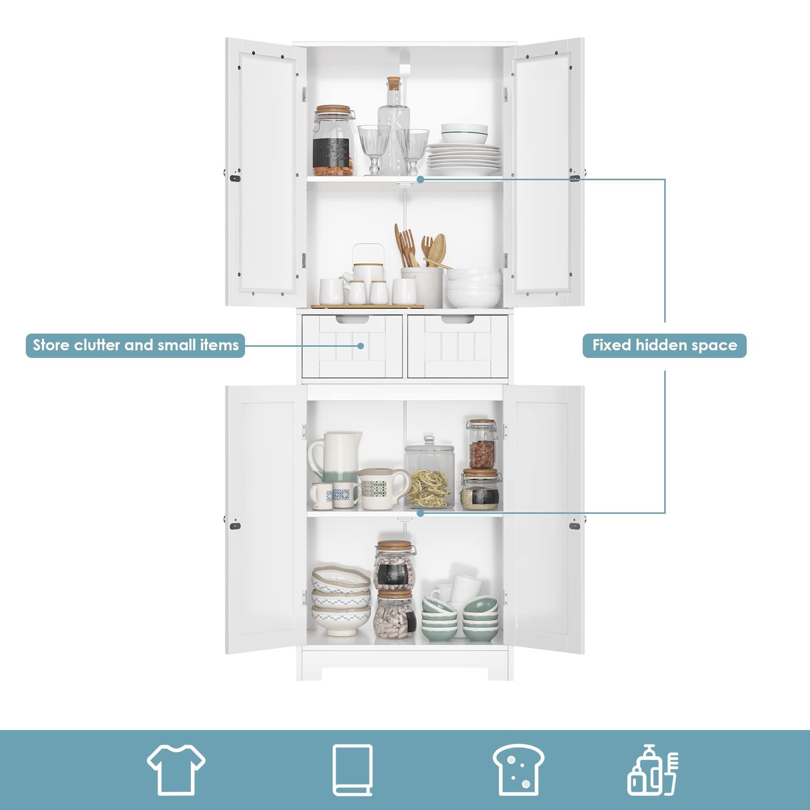 Storage Cabinet Freestanding Pantry Cabinet with Glass Door and Shelves Linen Bathroom Cabinet