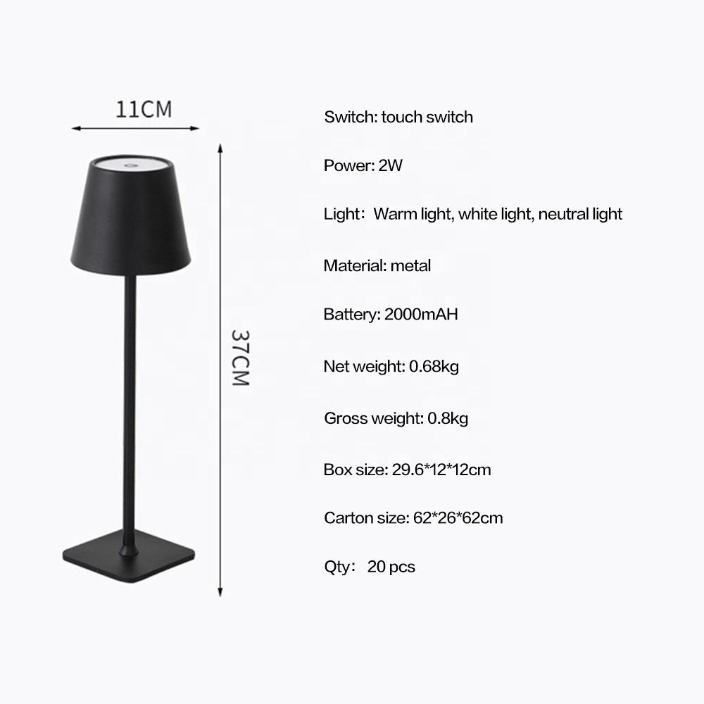 Portable Table Light Rechargeable 2000mah Battery Powered LED Desk Lamp 3 Colors Stepless Dimmable Cordless Table Lamp Small DC