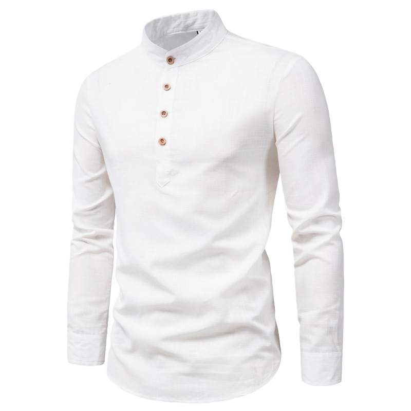 Autumn Solid Color Shirt Fashion Long Sleeved Casual Shirt Slim Business Standing Collar Polo Shirts