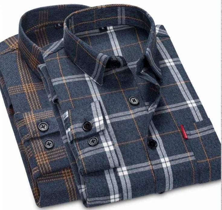 High Quality Brushed Cotton Checked Shirt For Men Long Sleeve Casual Flannel Regular Fit Business Dress Shirts