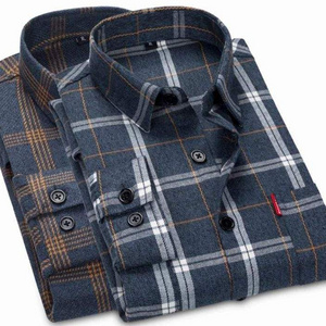 High Quality Brushed Cotton Checked Shirt For Men Long Sleeve Casual Flannel Regular Fit Business Dress Shirts